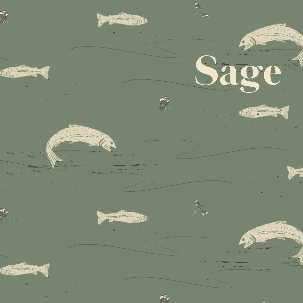 Trout Wallpaper - Fish Lake - by Cassandra Zaniboni - Sample 1 foot by 1 foot / Sage - Loomwell Home Goods