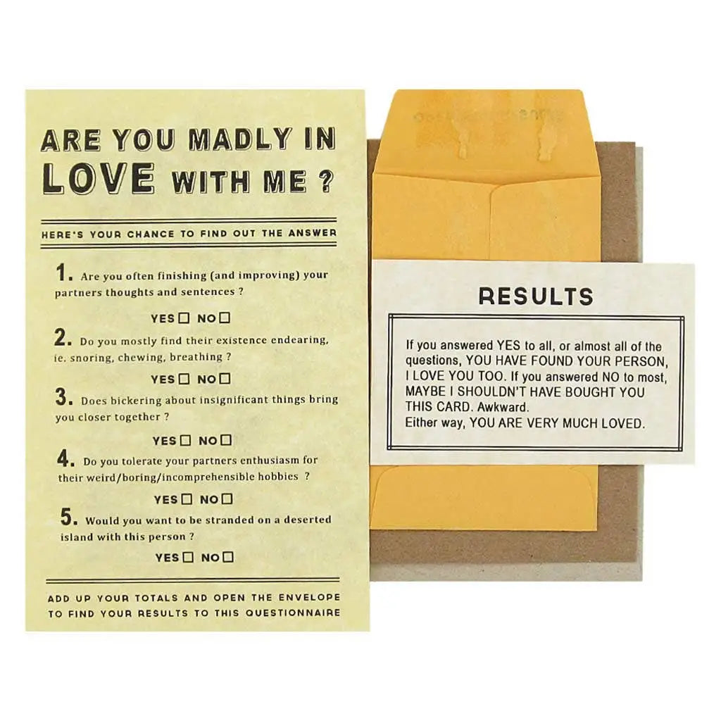 True Love Questionnaire Greeting Card with Pencil - The Regional Assembly of Text