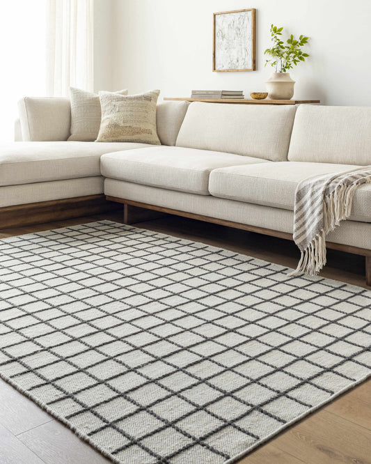 Dark Gray Grid Area Rug - Boutique Rugs