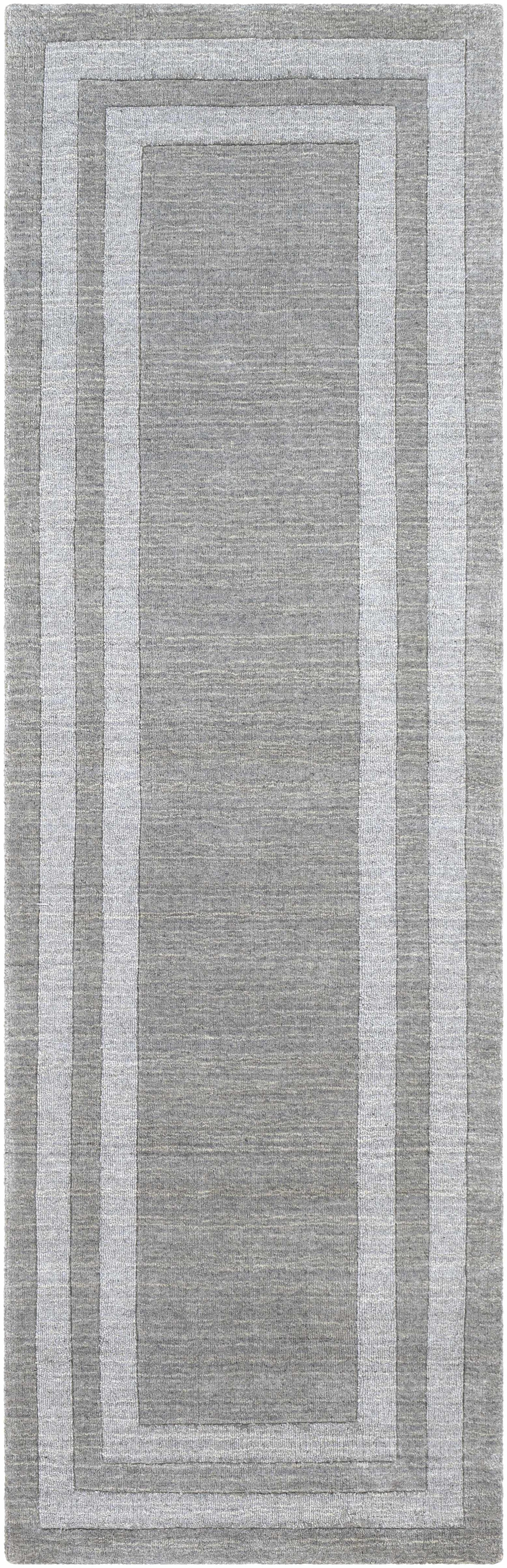 Gray Wool Blend Area Rug with Border - 2’6’’ x 8’ Runner - Boutique Rugs