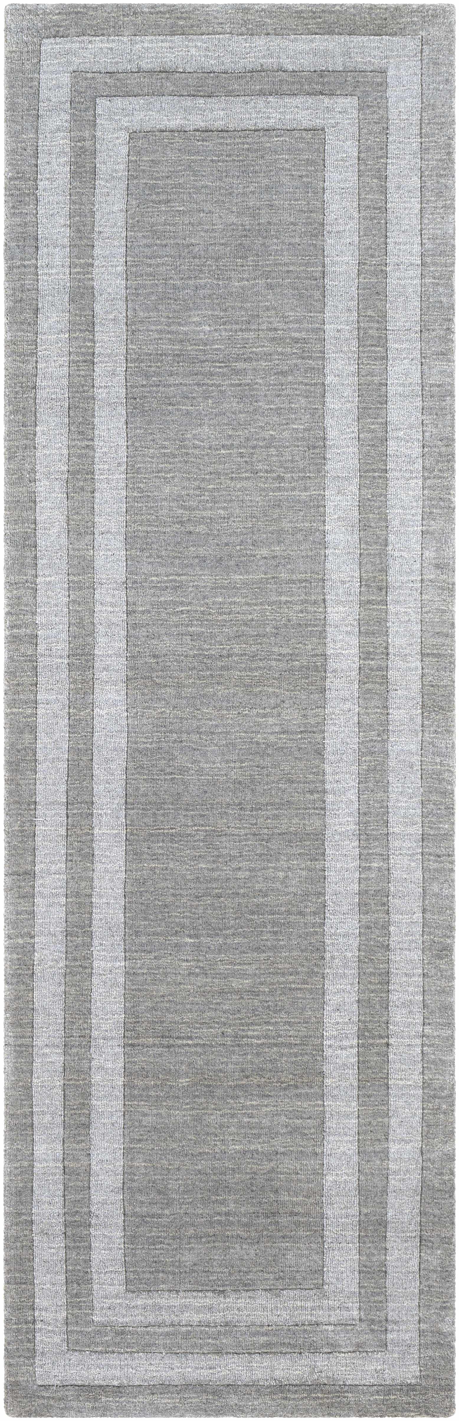 Gray Wool Blend Area Rug with Border - 2’6’’ x 8’ Runner - Boutique Rugs