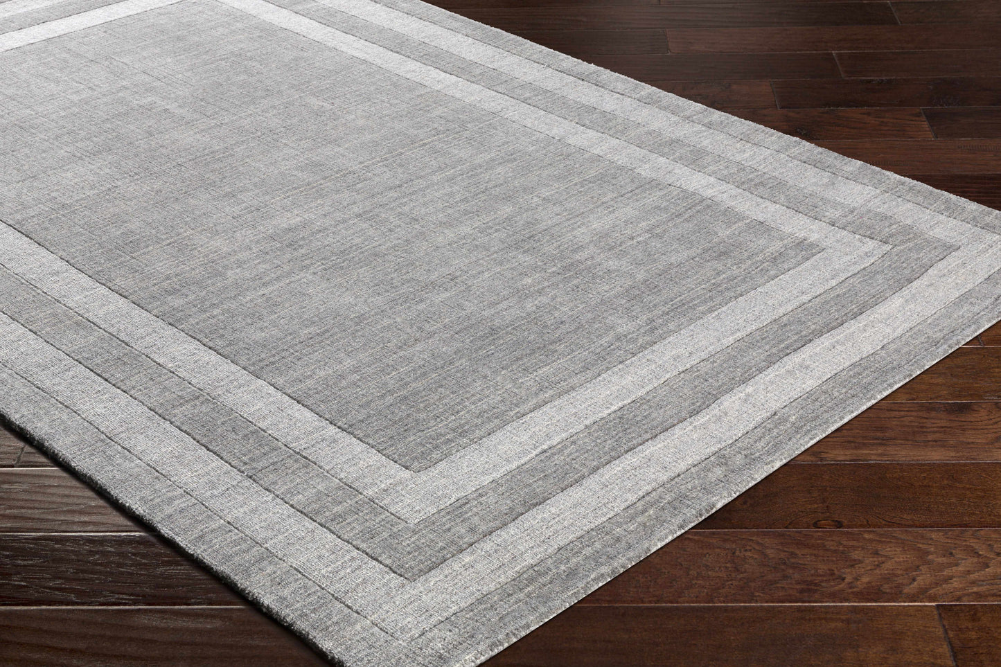 Gray Wool Blend Area Rug with Border - Boutique Rugs