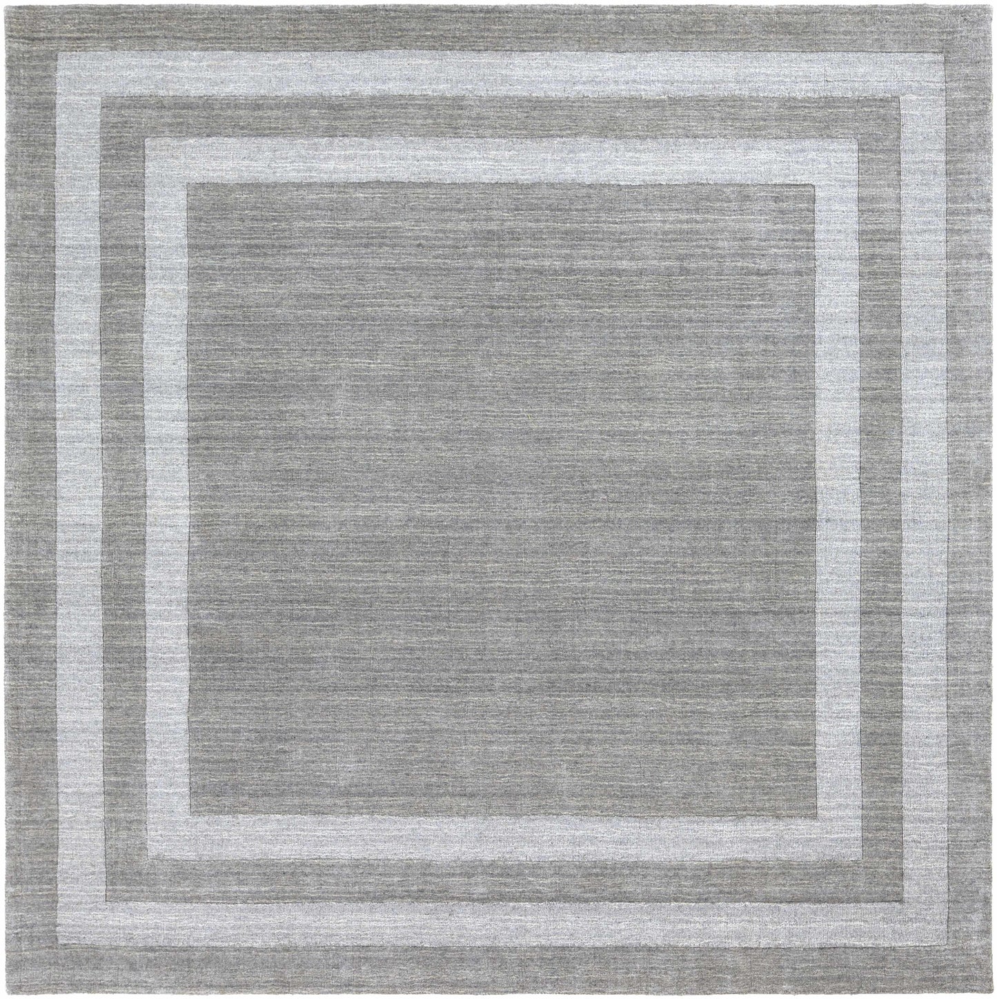 Gray Wool Blend Area Rug with Border - 8’ Square - Boutique Rugs