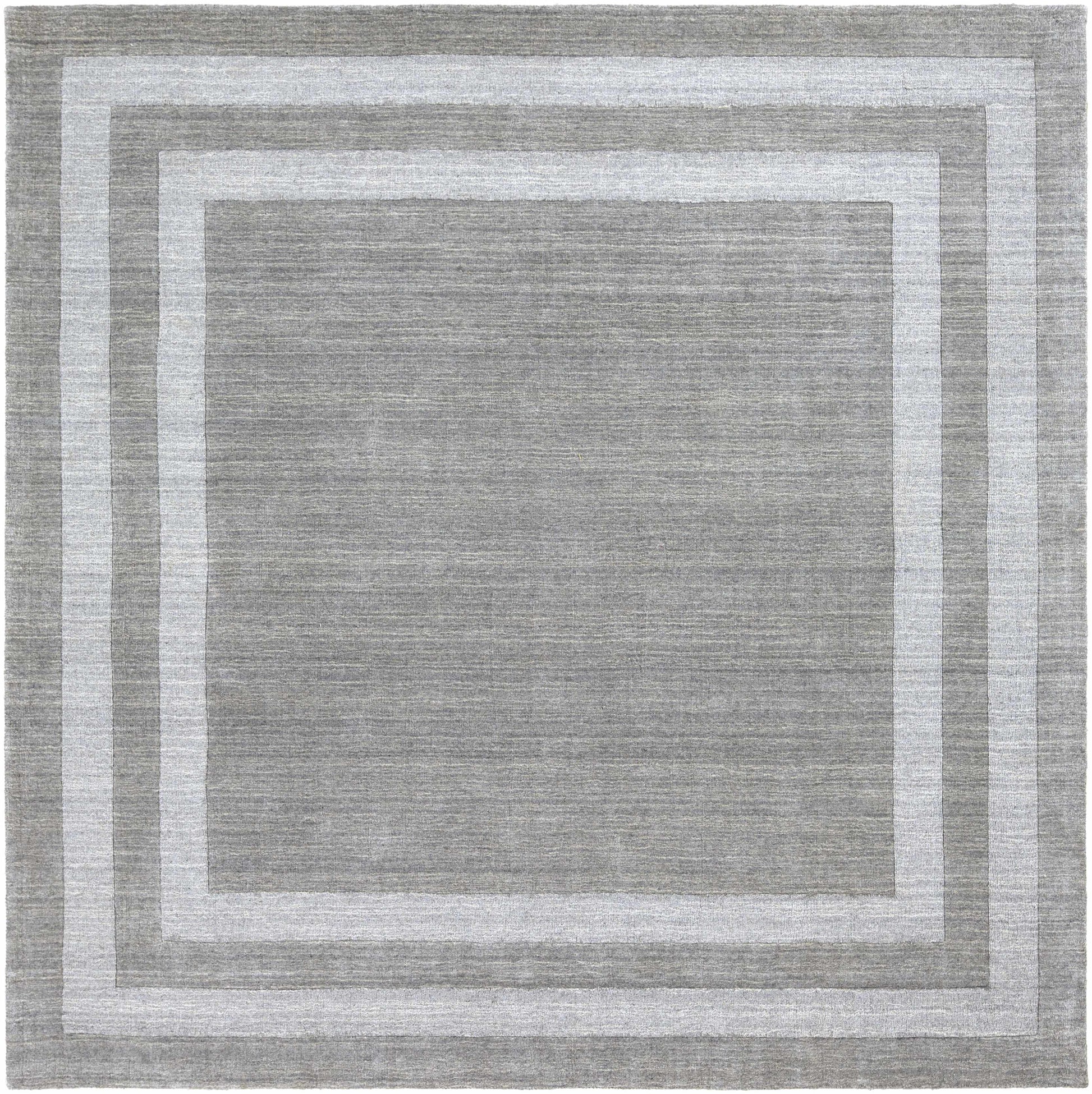 Gray Wool Blend Area Rug with Border - 8’ Square - Boutique Rugs
