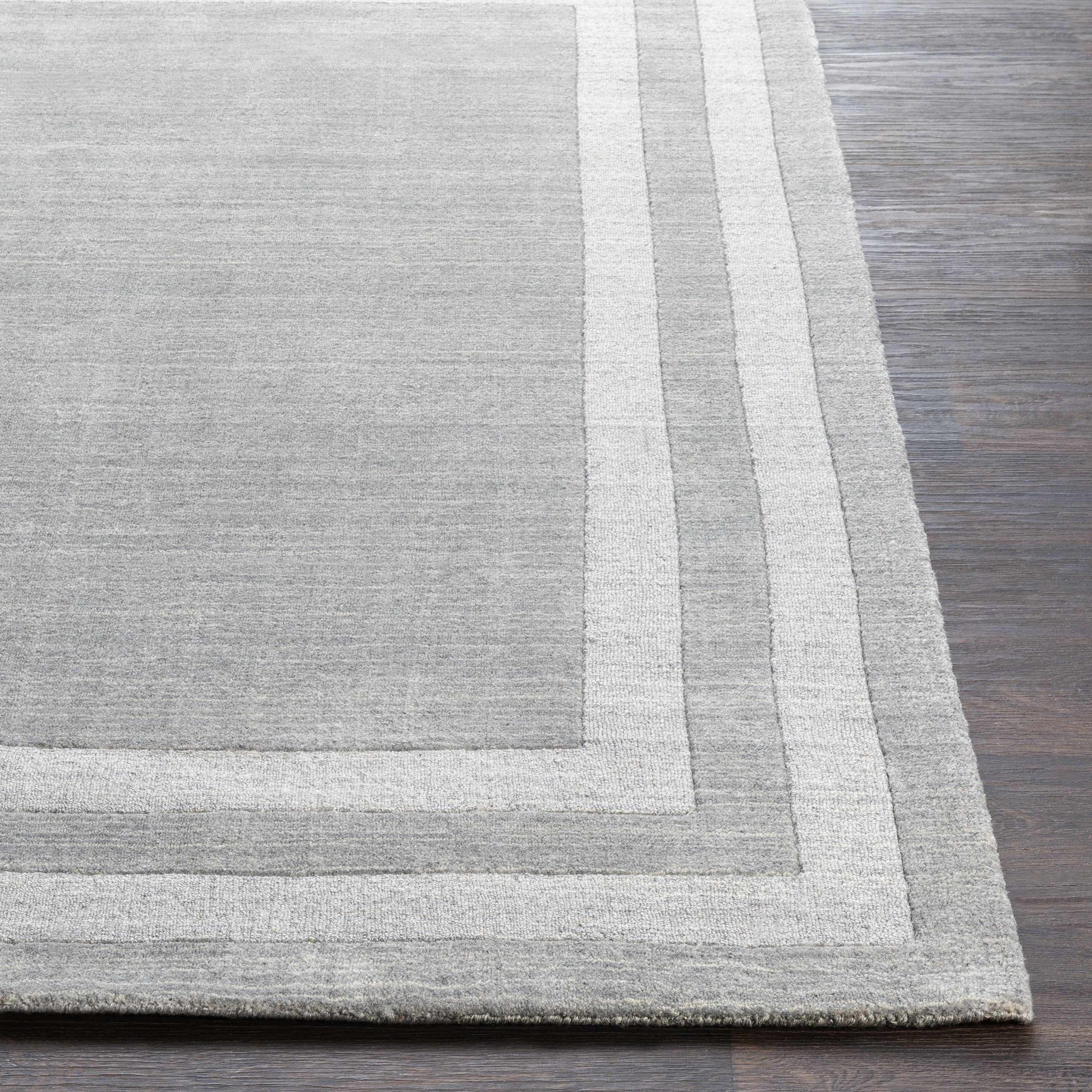Gray Wool Blend Area Rug with Border - Boutique Rugs