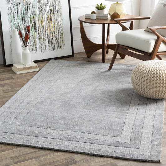 Gray Wool Blend Area Rug with Border - Boutique Rugs