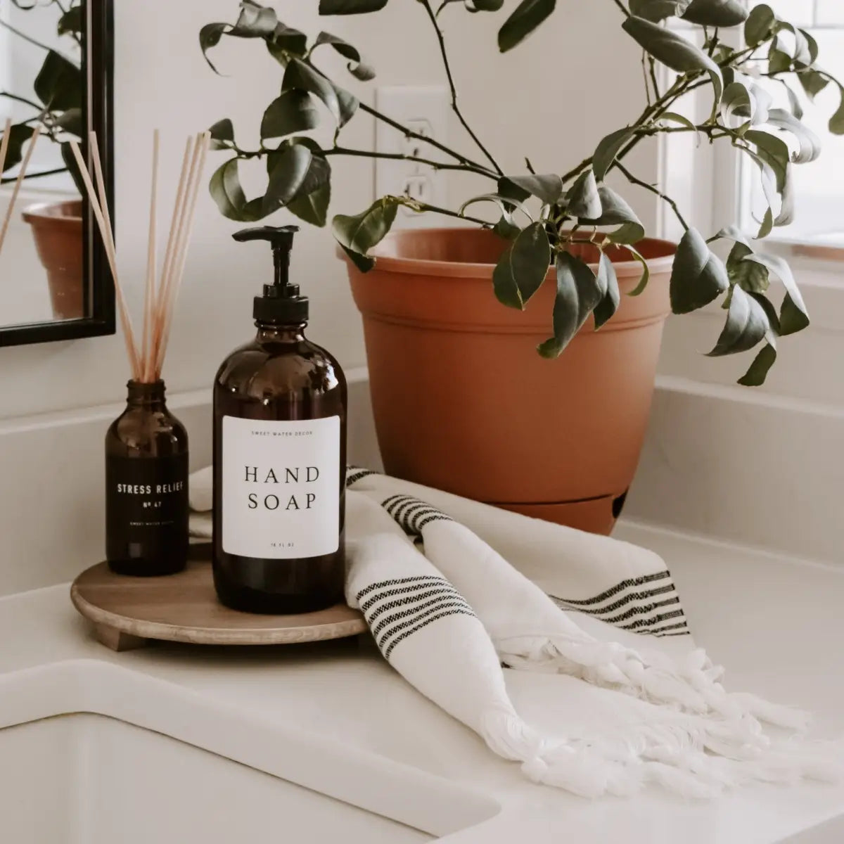 Turkish Cotton + Bamboo Hand Towel - Multi Stripes - Sweet Water Decor