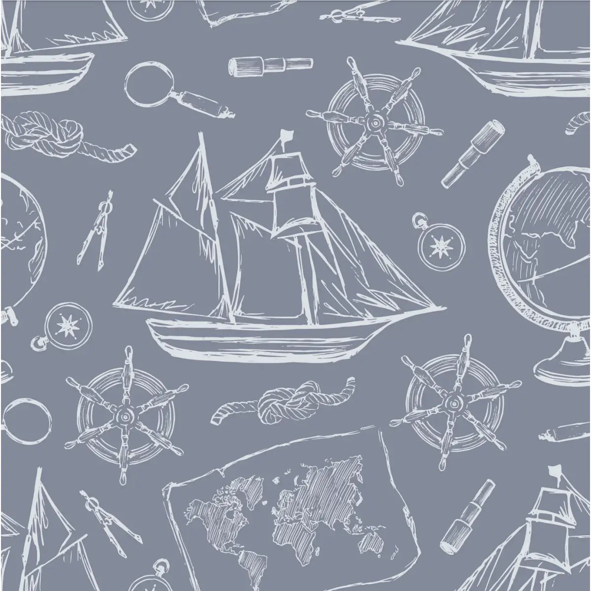 Turner Wallpaper - Ships for Coastal Kids - by Aminah Eleonora - Sample 1 foot by 1 foot / Blue - Loomwell Home Goods