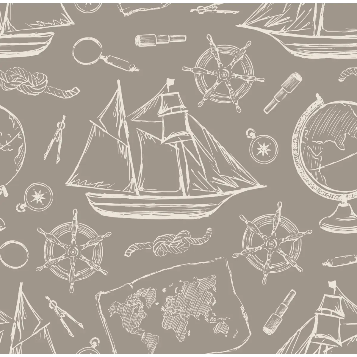 Turner Wallpaper - Ships for Coastal Kids - by Aminah Eleonora - Sample 1 foot by 1 foot / Brown - Loomwell Home Goods