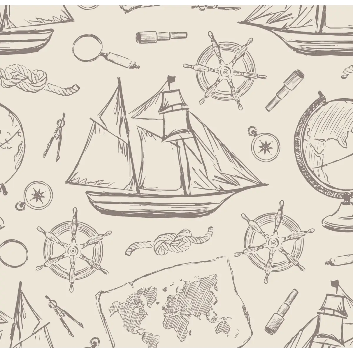 Turner Wallpaper - Ships for Coastal Kids - by Aminah Eleonora - Sample 1 foot by 1 foot / Cream - Loomwell Home Goods