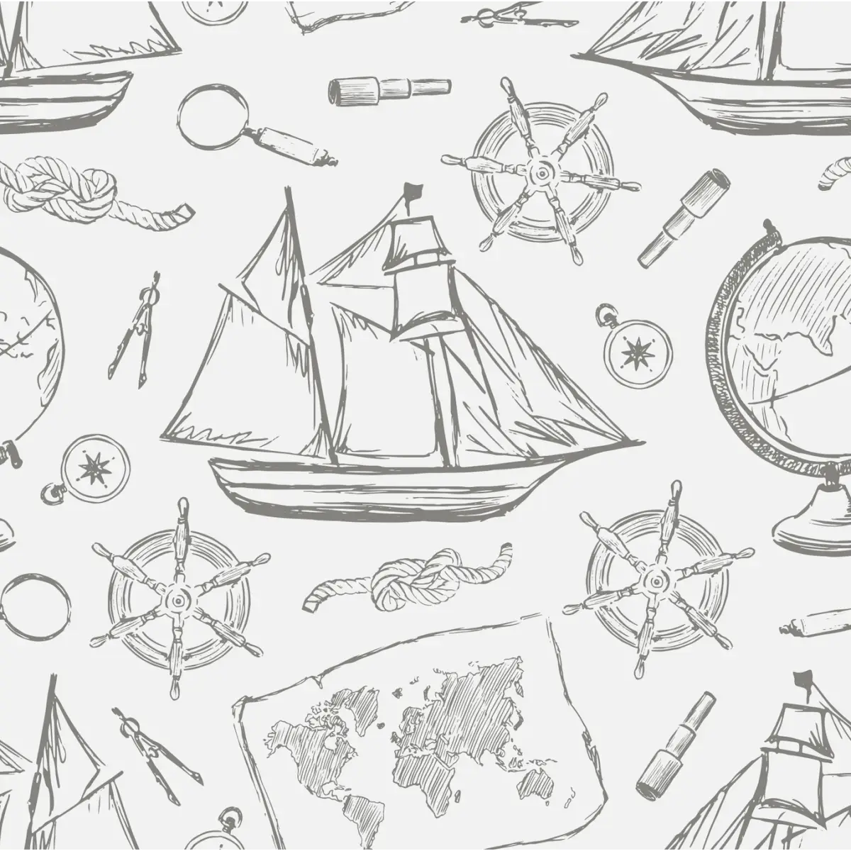 Turner Wallpaper - Ships for Coastal Kids - by Aminah Eleonora - Sample 1 foot by 1 foot / Gray - Loomwell Home Goods