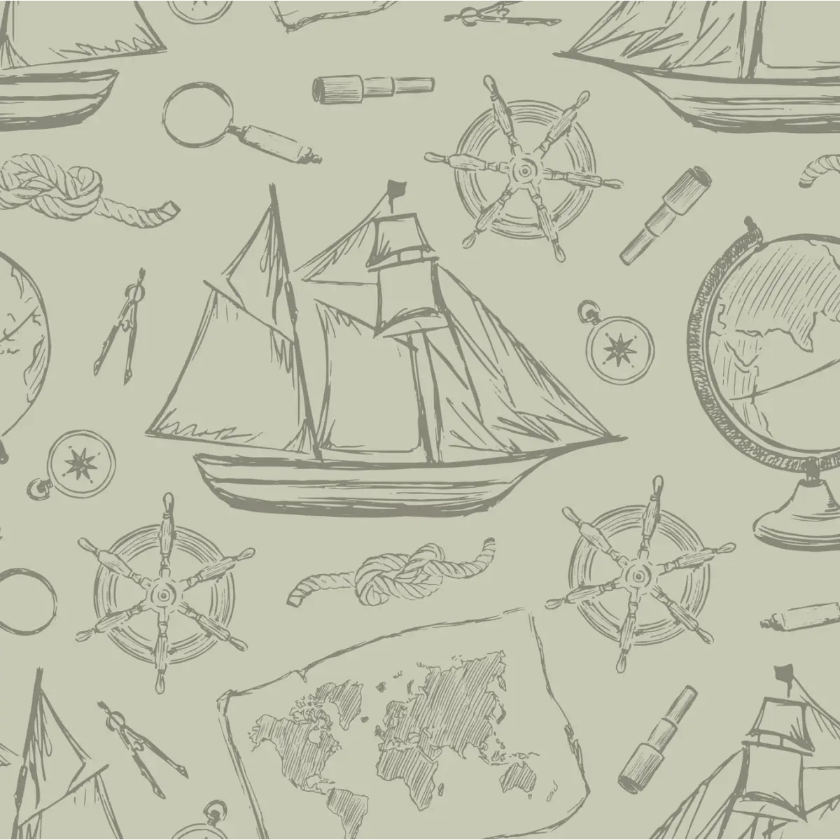 Turner Wallpaper - Ships for Coastal Kids - by Aminah Eleonora - Sample 1 foot by 1 foot / Green - Loomwell Home Goods