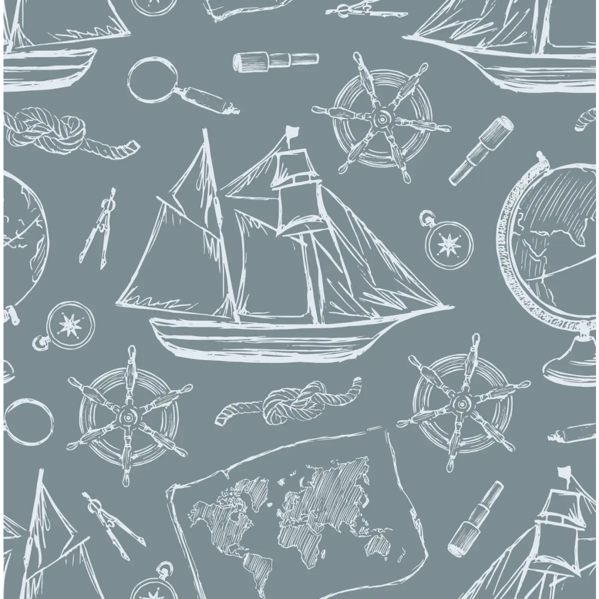 Turner Wallpaper - Ships for Coastal Kids - by Aminah Eleonora - Sample 1 foot by 1 foot / Teal - Loomwell Home Goods