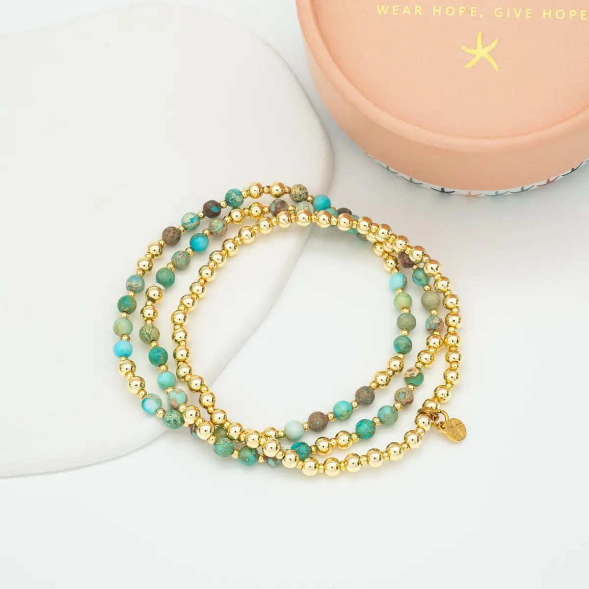 Turquoise and Gold Bracelet Set of 3 - Light We Carry - Starfish Project