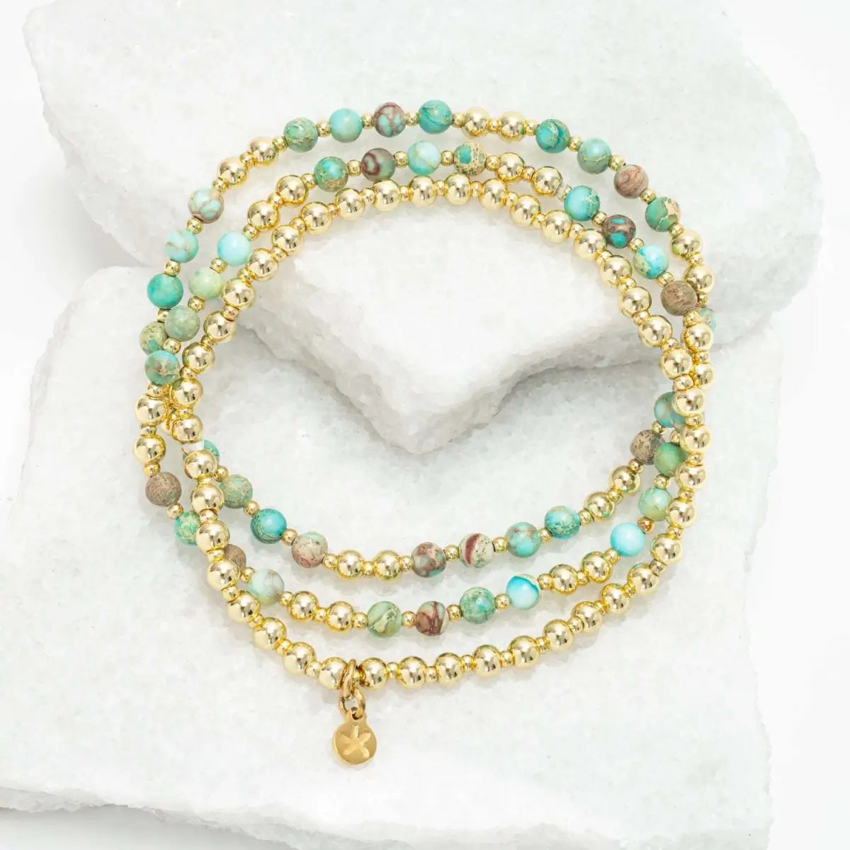 Turquoise and Gold Bracelet Set of 3 - Light We Carry - Starfish Project