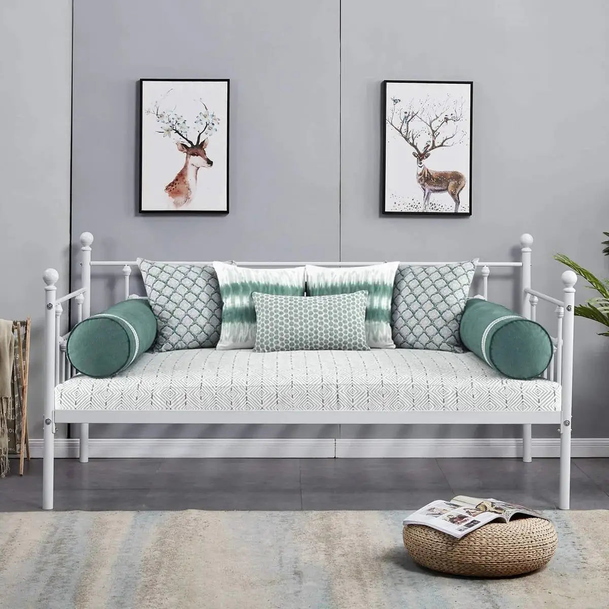 Twin size Farmhouse Daybed Frame in White Metal Finish - HomePacific