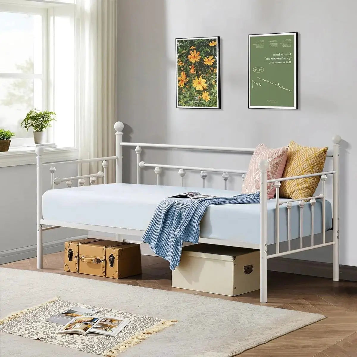 Twin size Farmhouse Daybed Frame in White Metal Finish - HomePacific