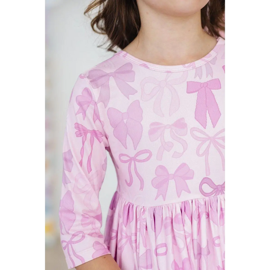 Pocket Twirl Dress - Twinkle Ties - Pink Bows - 6-12M - Mila & Rose ®
