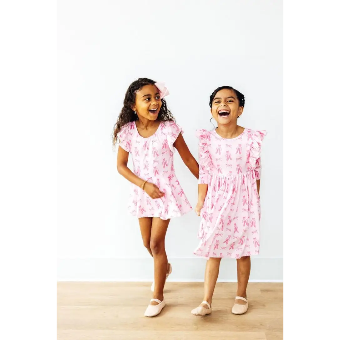 Twirling en Pointe 3/4 Sleeve Ruffle Twirl Dress - Mila & Rose ®
