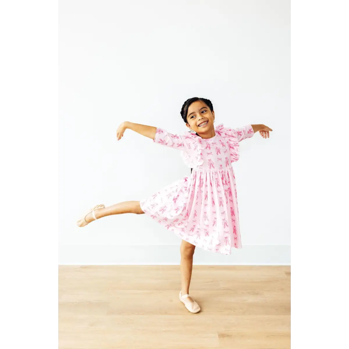 Twirling en Pointe 3/4 Sleeve Ruffle Twirl Dress - Mila & Rose ®