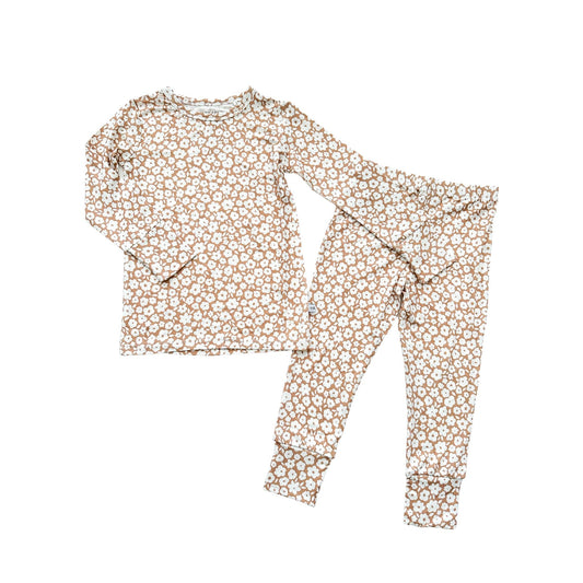 Two-Piece Pajama Set - Mocha Ditsy - Harp Angel Boutique