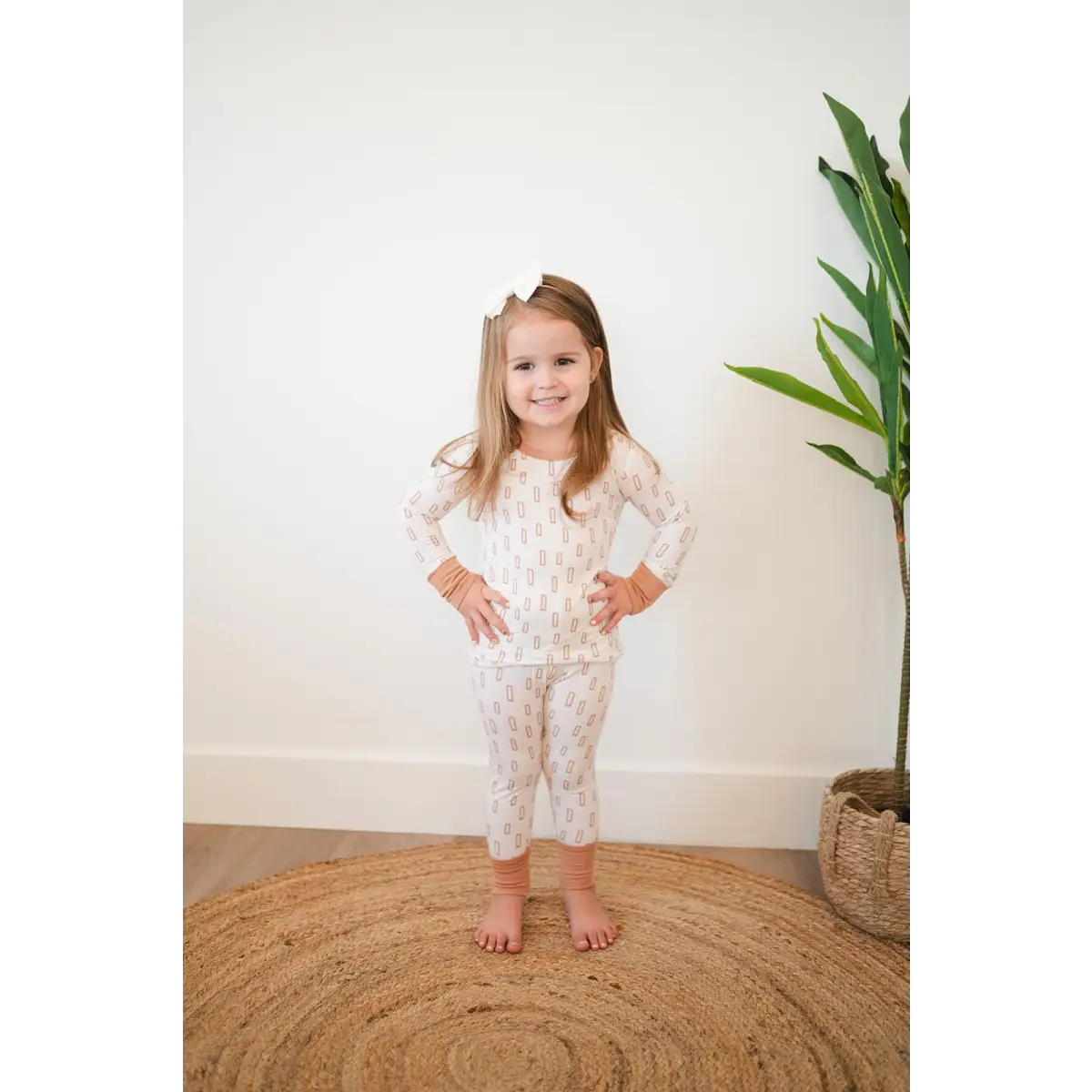 Two-Piece Pajama Set - Neutral Rectangles - Harp Angel Boutique