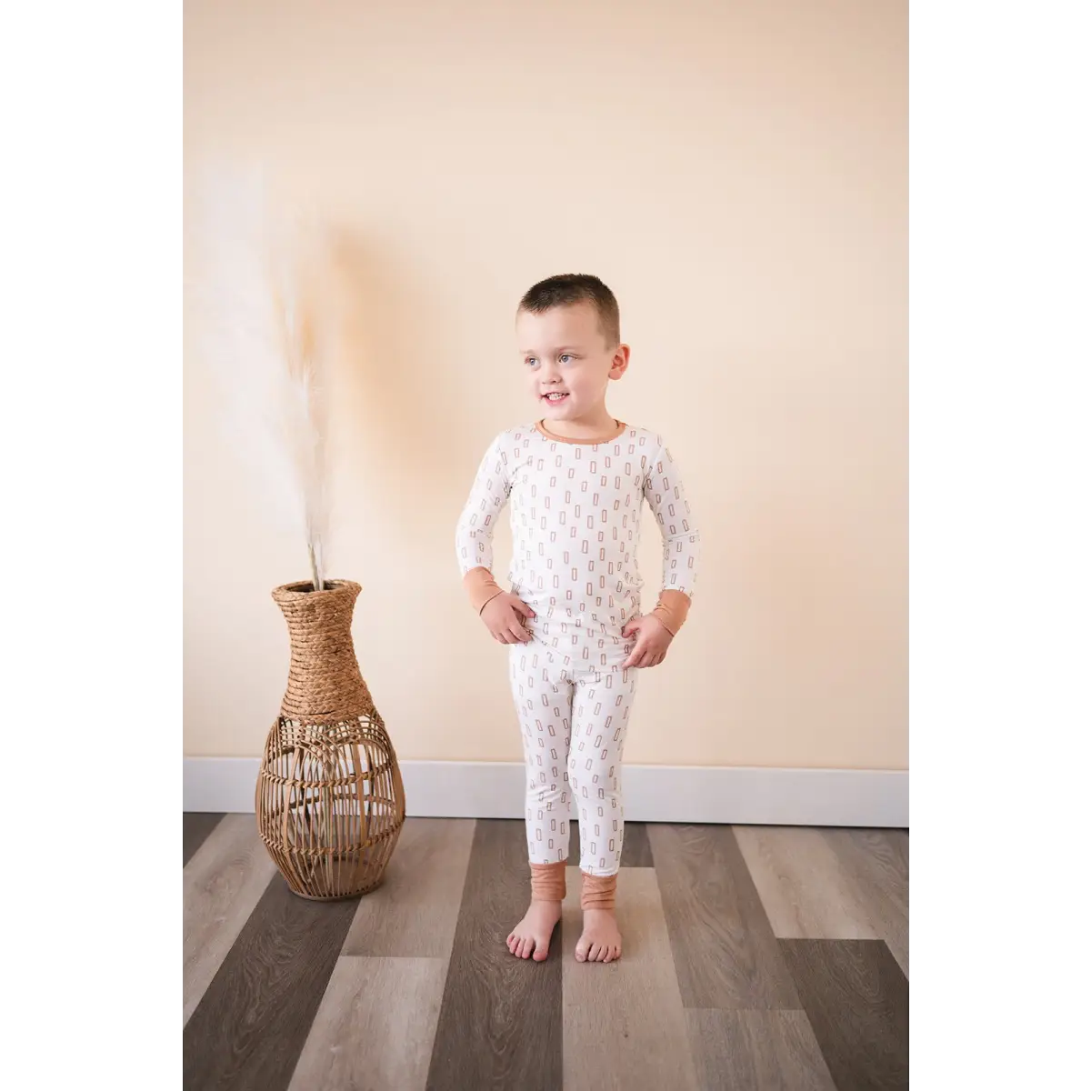 Two-Piece Pajama Set - Neutral Rectangles - Harp Angel Boutique