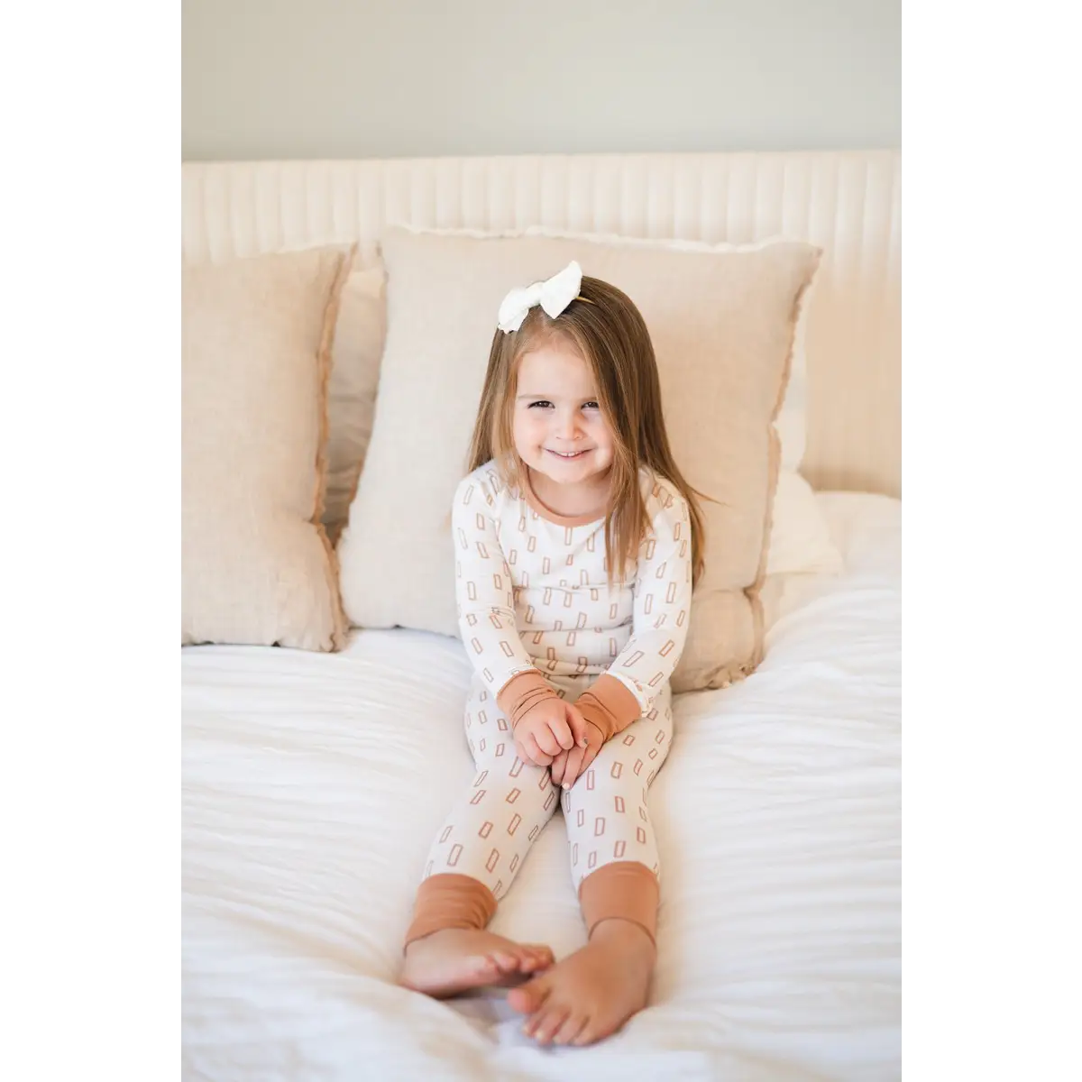 Two-Piece Pajama Set - Neutral Rectangles - Harp Angel Boutique