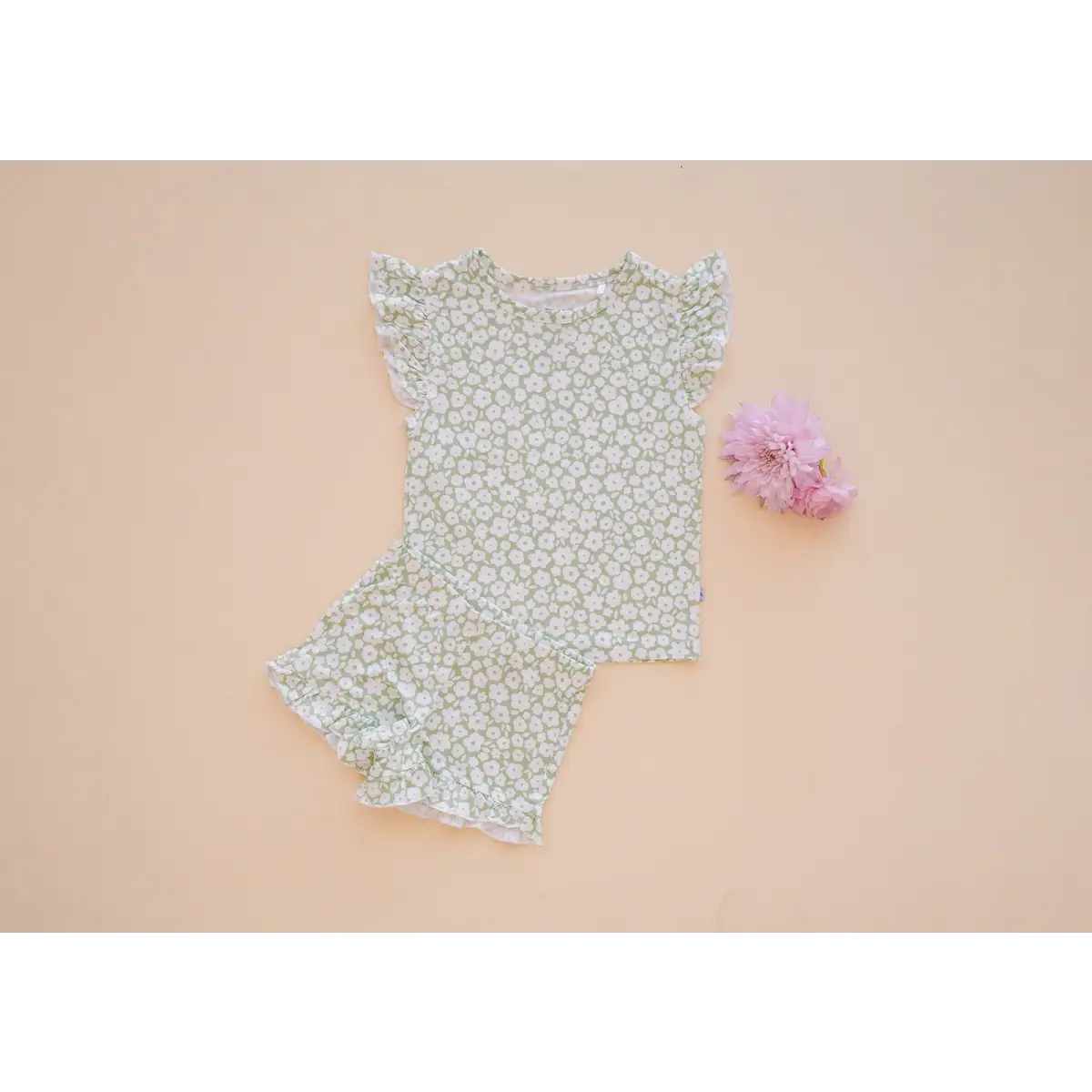 Two-Piece Short Set - Sage Ditsy Floral - Harp Angel Boutique