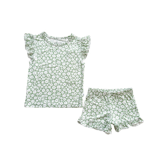 Two-Piece Short Set - Sage Ditsy Floral - Harp Angel Boutique