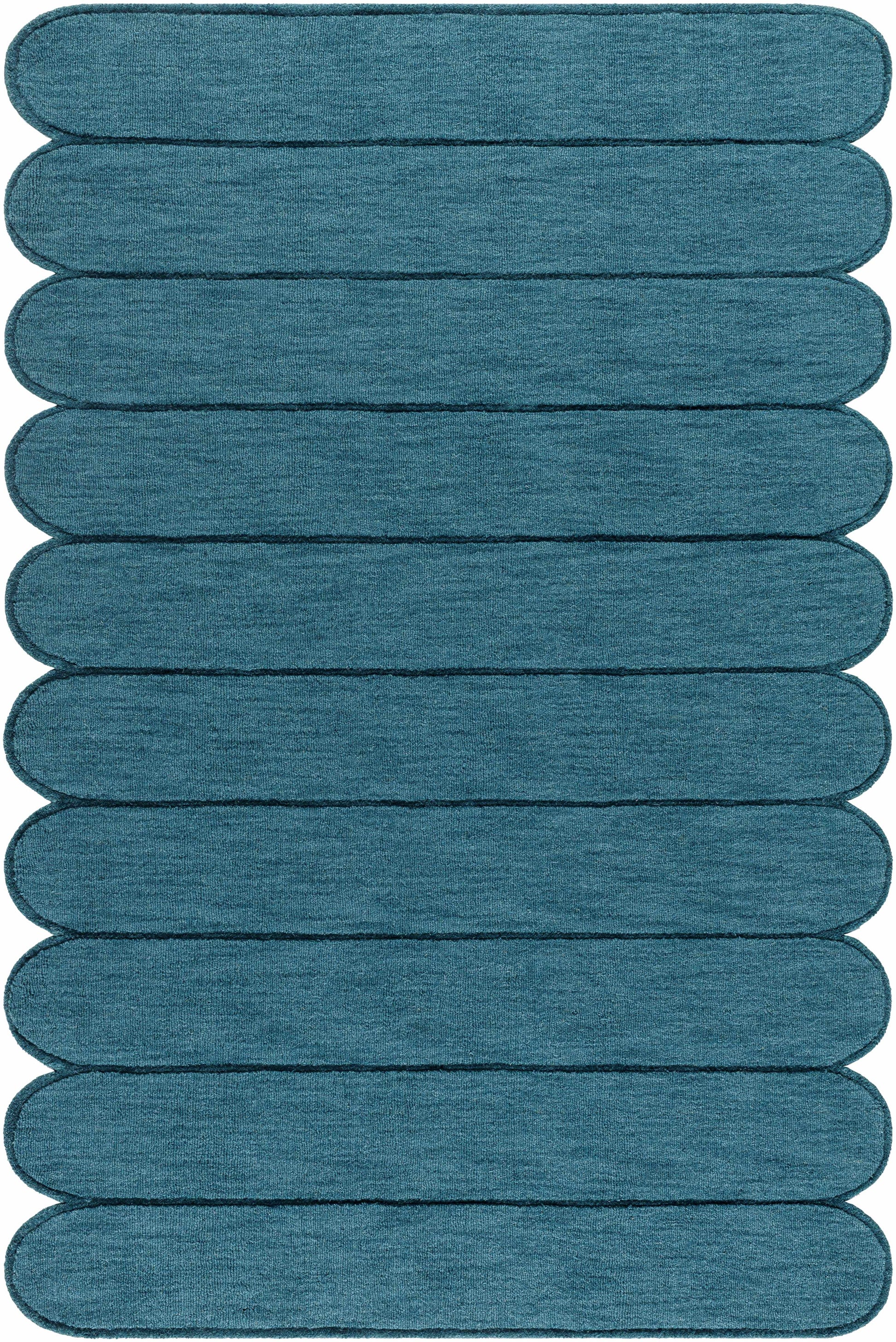 Modern Blue Scalloped Wool Area Rug - 5’ x 7’6’’ Rectangle - Boutique Rugs