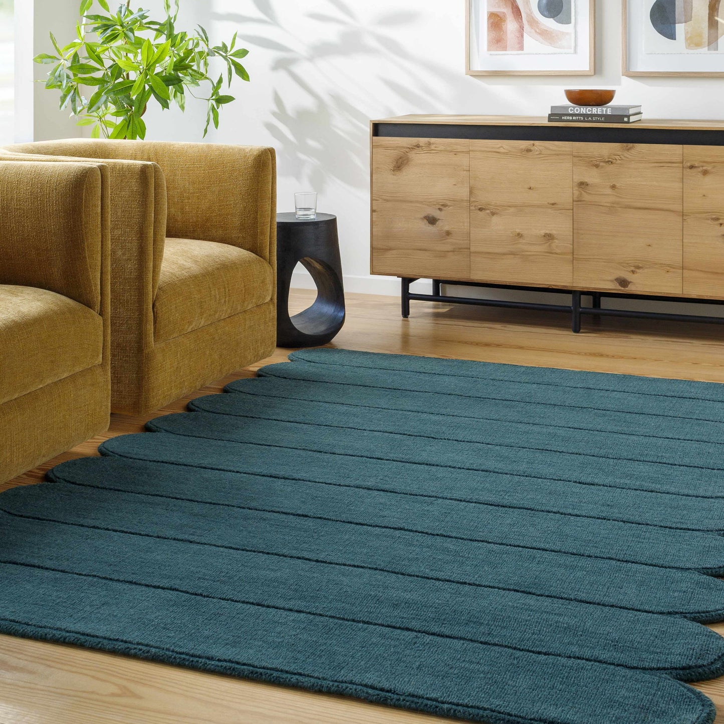 Modern Blue Scalloped Wool Area Rug - Boutique Rugs