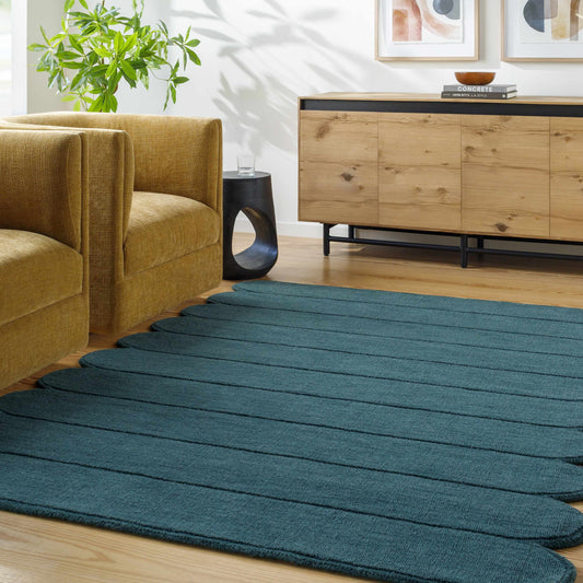 Modern Blue Scalloped Wool Area Rug - Boutique Rugs