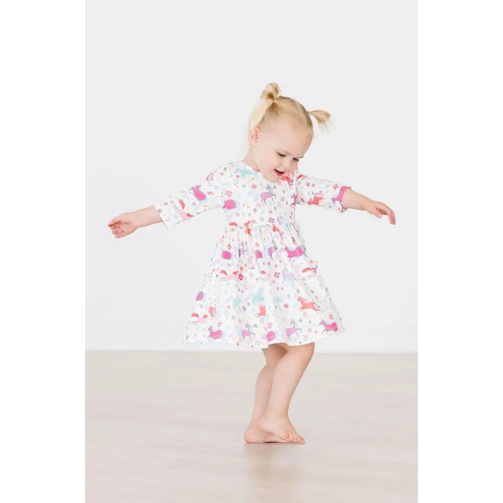 Unicorn Wish 3/4 Sleeve Pocket Twirl Dress - Mila & Rose ®