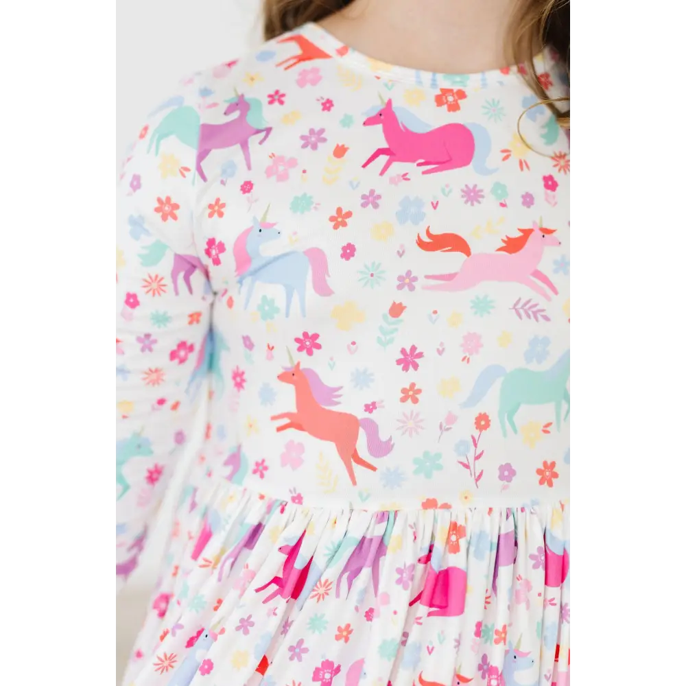 Unicorn Wish 3/4 Sleeve Pocket Twirl Dress - Mila & Rose ®