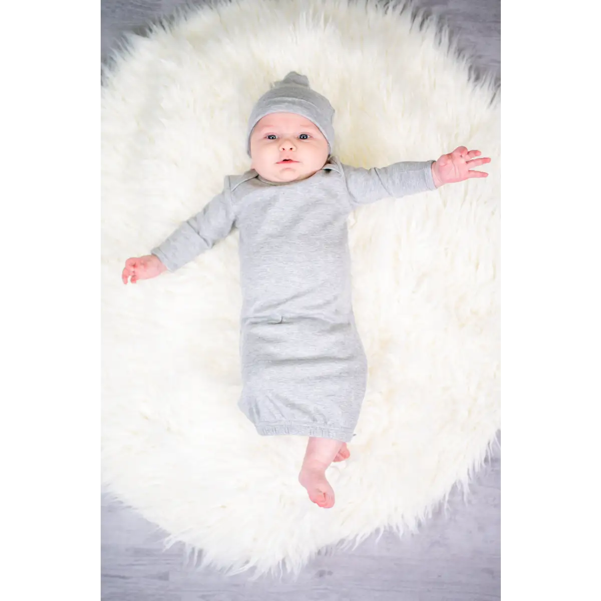Unisex Long Sleeve Baby Gown - 0-3 Month / Grey - ARB Blanks