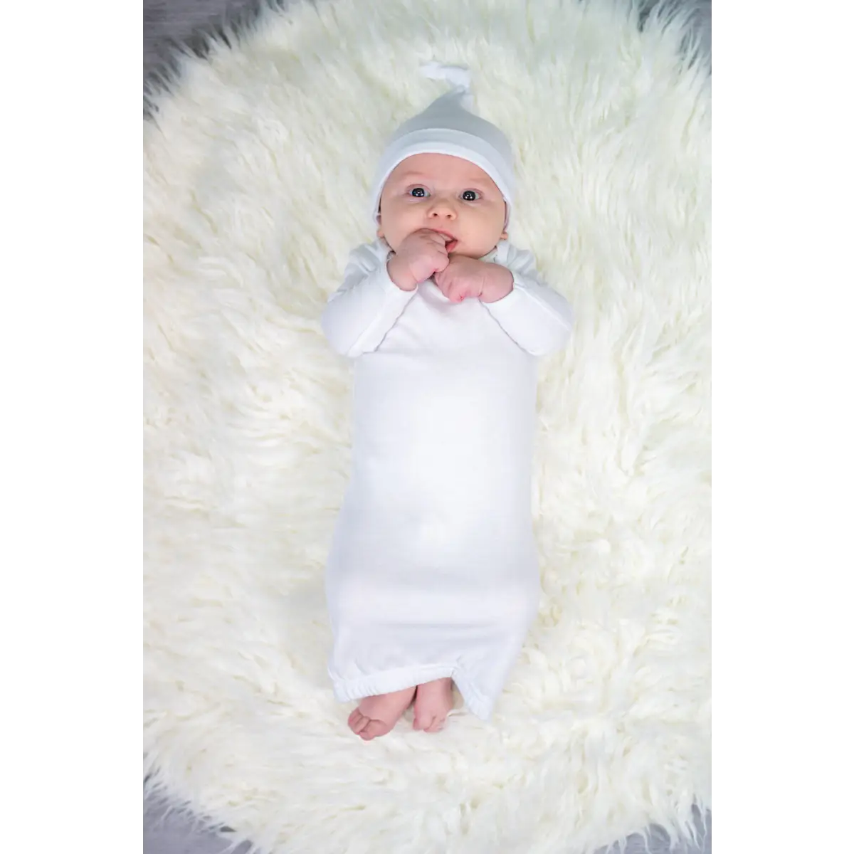 Unisex Long Sleeve Baby Gown - 0-3 Month / White - ARB Blanks