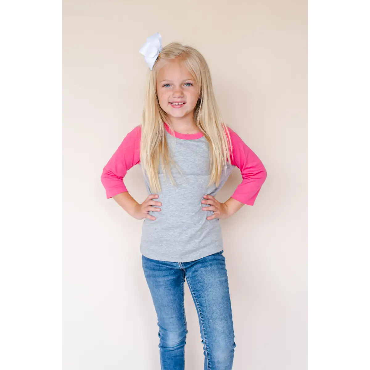 Unisex Raglan Shirt with Grey Body (12M-Toddler) - Hot Pink / 12M - ARB Blanks