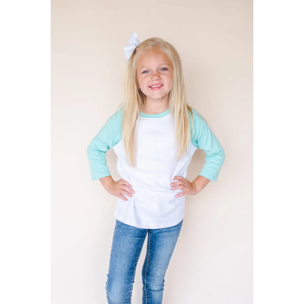 Unisex Raglan Shirt with White Body (12M-Toddler) - Aruba Blue / 12M - ARB Blanks