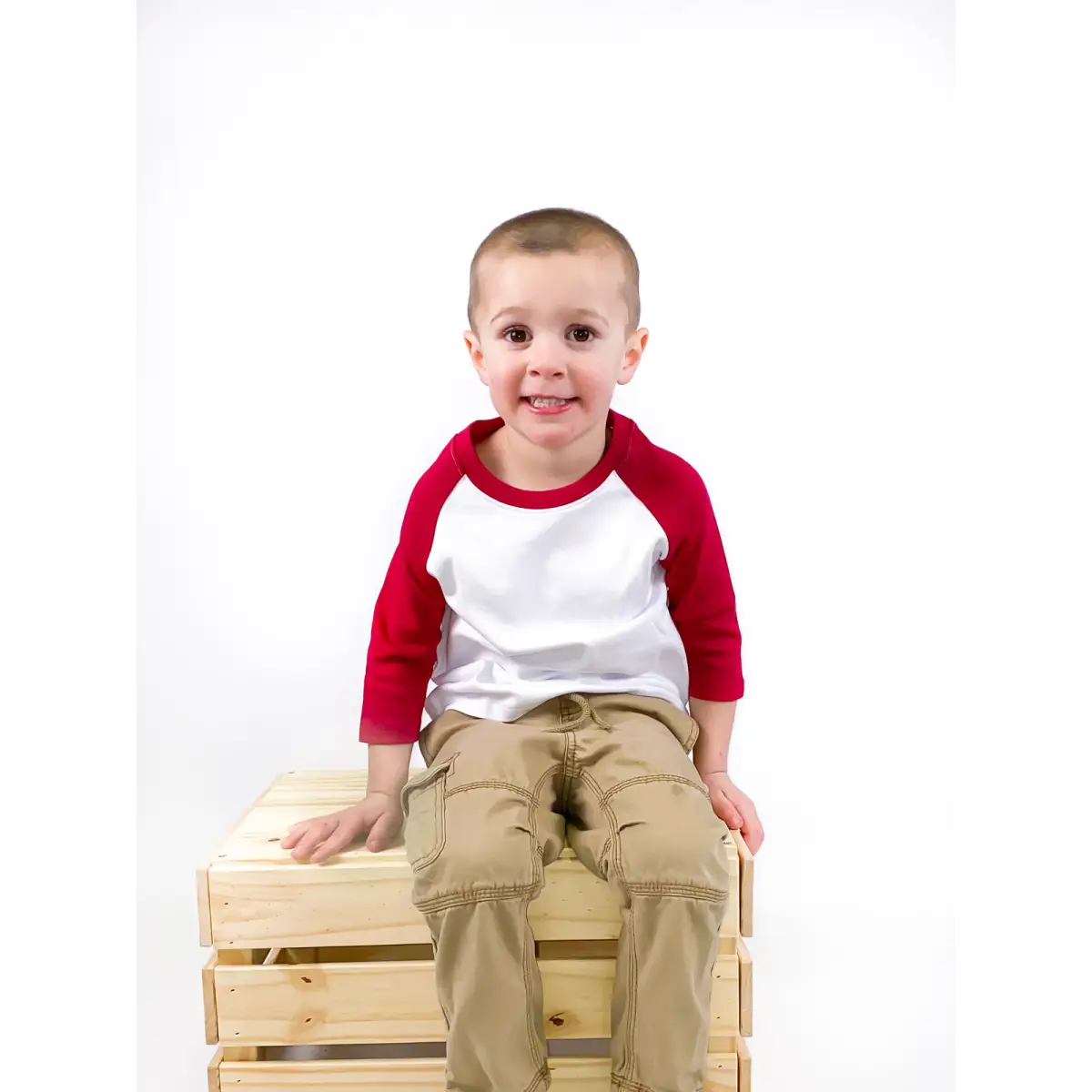 Unisex Raglan Shirt with White Body (12M-Toddler) - Crimson / 12M - ARB Blanks