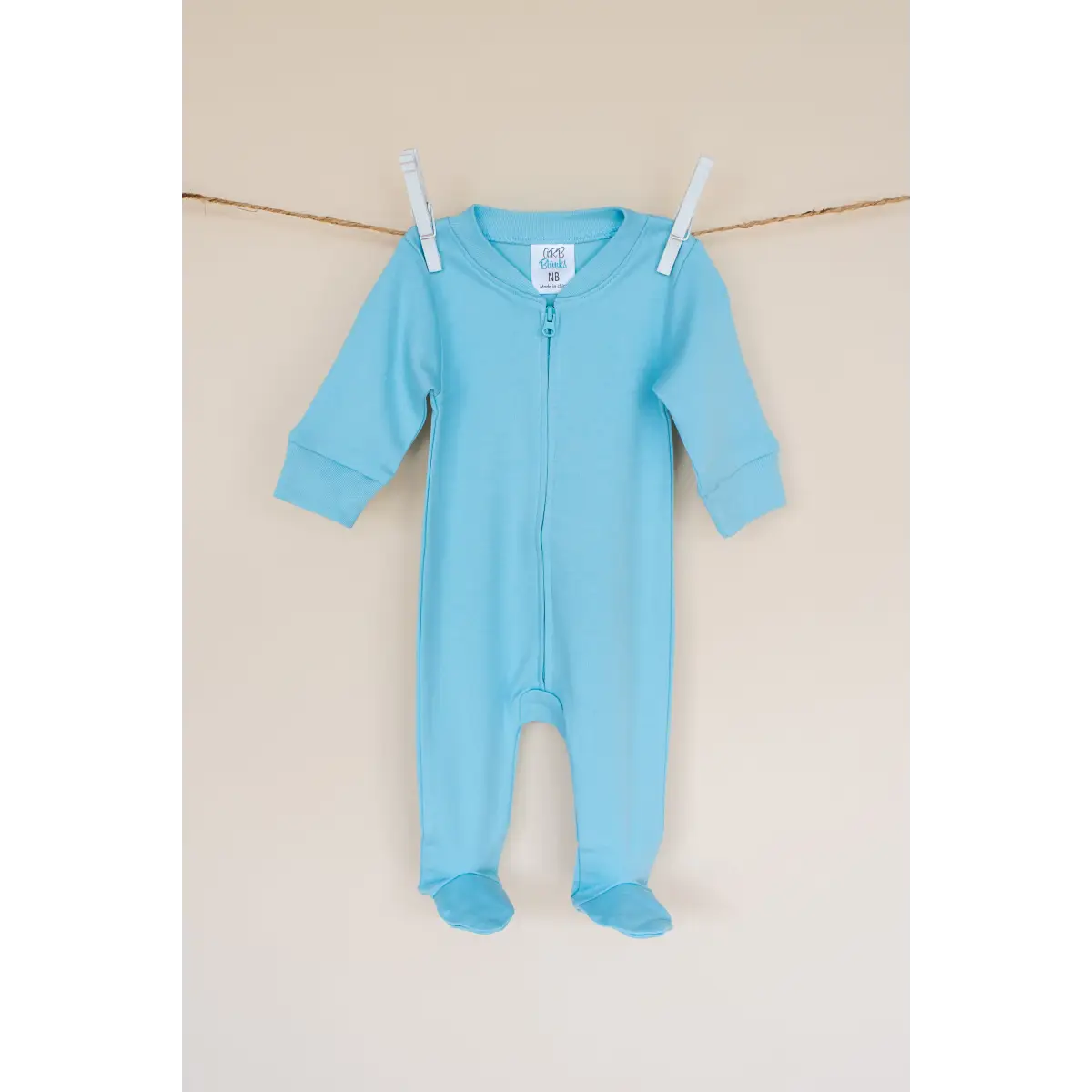 Unisex Zippered One Piece Footie - Blue / Newborn - ARB Blanks
