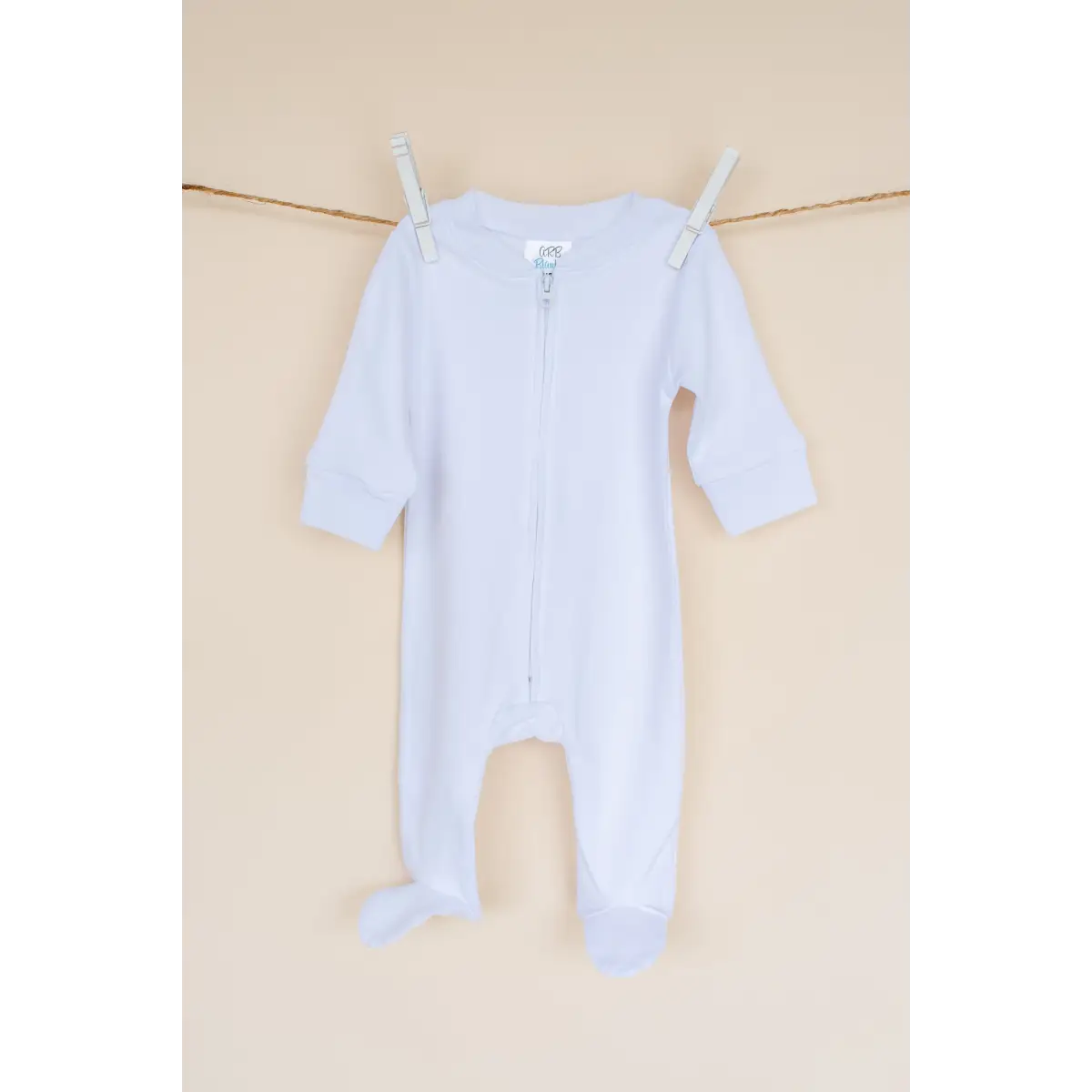 Unisex Zippered One Piece Footie - White / Newborn - ARB Blanks