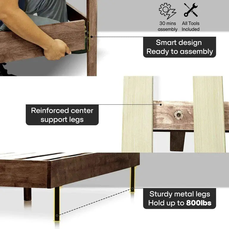 Upholstered Solid Wood Bed Frame - Acacia Astoria - Elegant Bedroom - Megsu