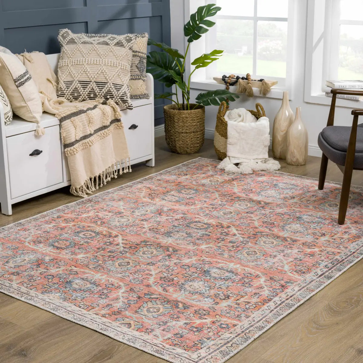 Urpi Rose & Blue Washable Area Rug - Boutique Rugs