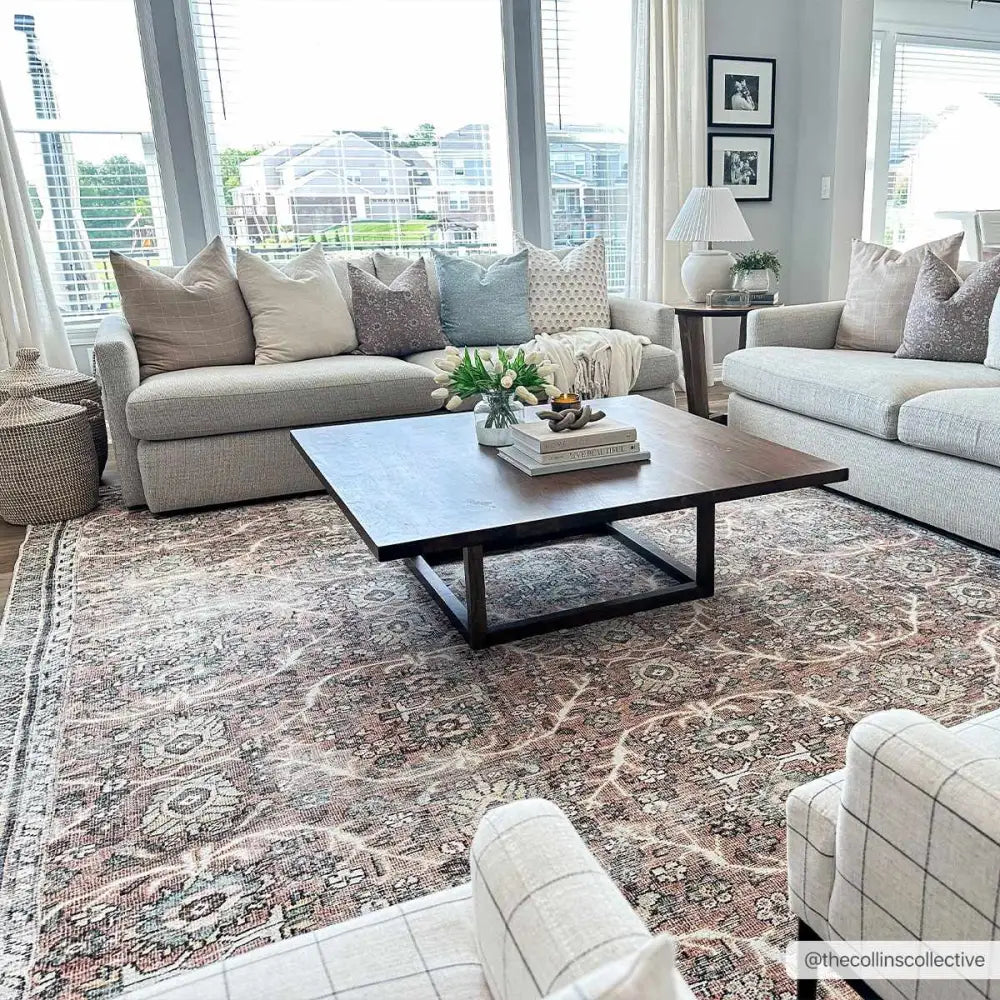 Urpi Rose & Brown Washable Area Rug - Clearance - 9’2’’ x 12’ Rectangle - Boutique Rugs