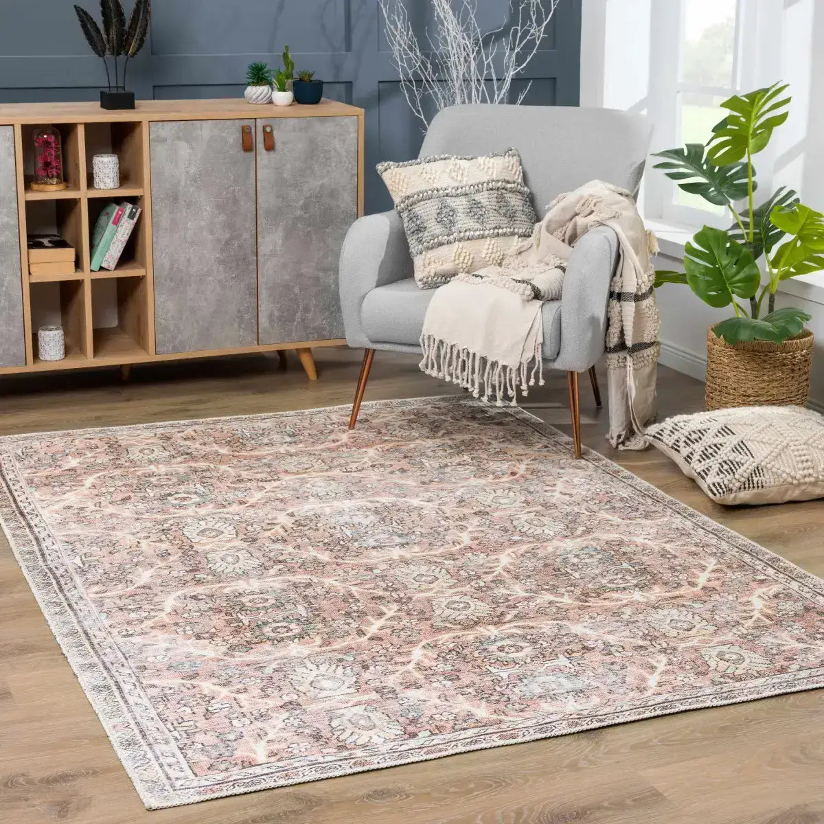 Urpi Rose & Brown Washable Area Rug - Boutique Rugs