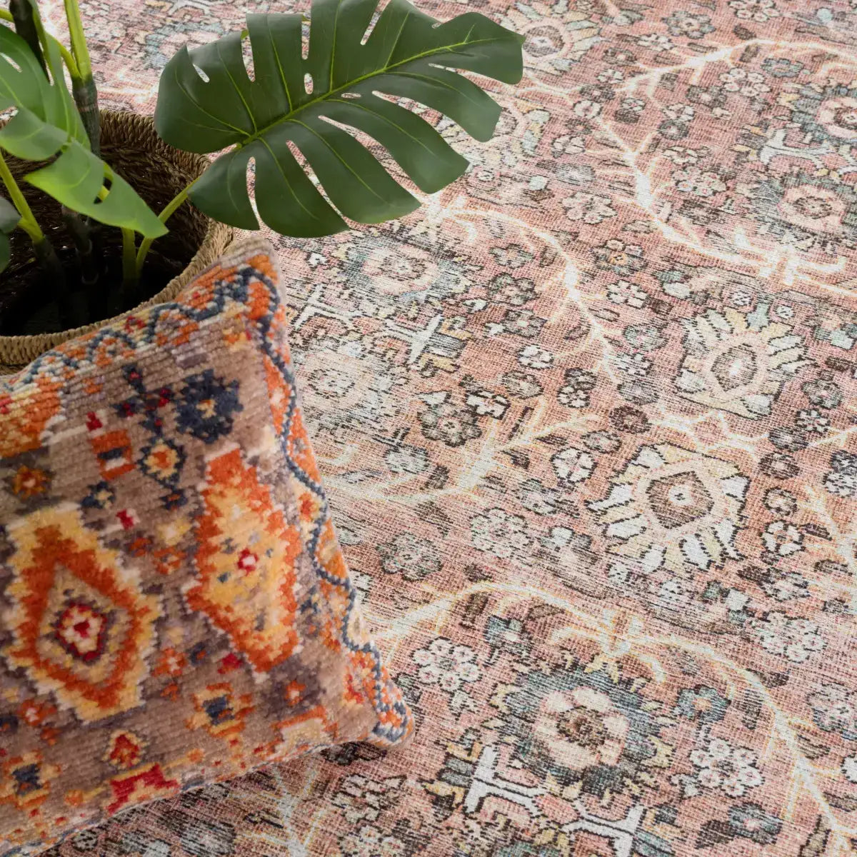 Urpi Rose & Brown Washable Area Rug - Boutique Rugs