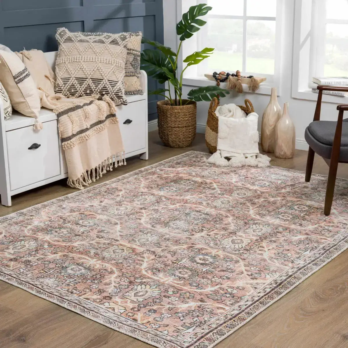 Urpi Rose & Brown Washable Area Rug - Boutique Rugs