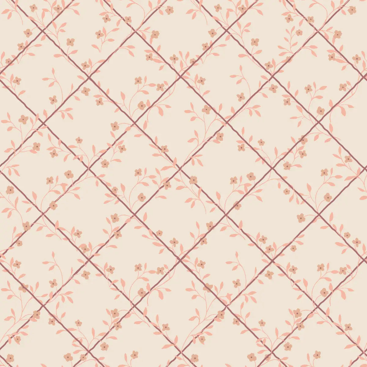 Vale Wallpaper - Floral Trellis - by The Feral Flower - Sample 1 foot by 1 foot / Blush - Loomwell Home Goods