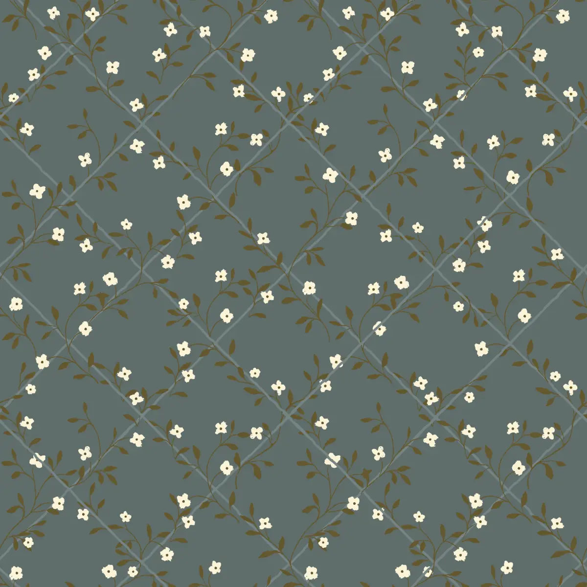 Vale Wallpaper - Floral Trellis - by The Feral Flower - Sample 1 foot by 1 foot / Teal - Loomwell Home Goods